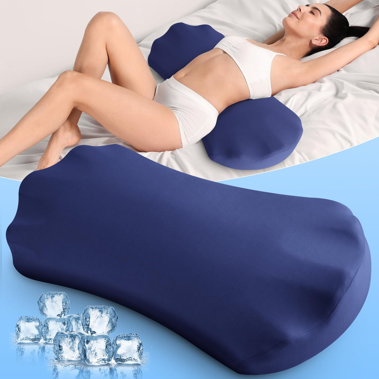 Lower Back Pain Relief Pillow for Sleeping Memory Foam Lumbar Support Pillow for Side Back Sleepers - Ergonomic Cooling Waist Pillow - Back Pain Relief Wedge Cushion Bolster Pillow for Bed, Car, Sofa