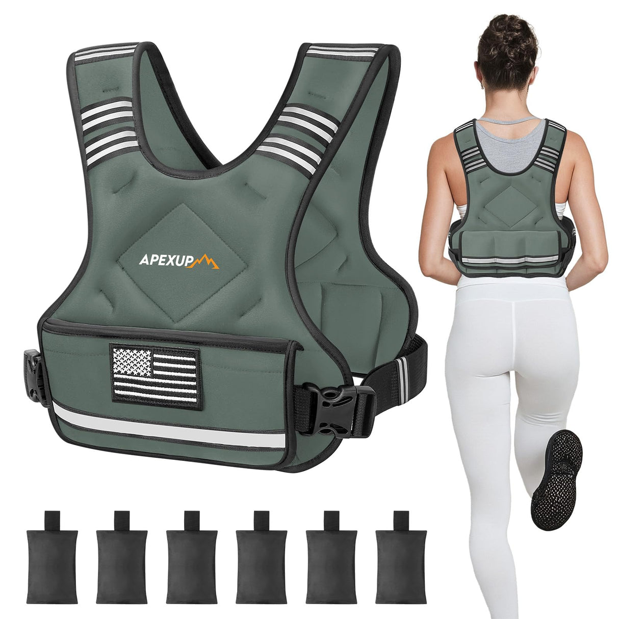 APEXUP Adjustable Weighted Vest, 4-10lb/12-18lb/20-32lb Vest with 6 Ironsand Weights and Large Pocket, Weight Vest for Men Women Strength Training, Running, Walking (4-10lb, Grey)