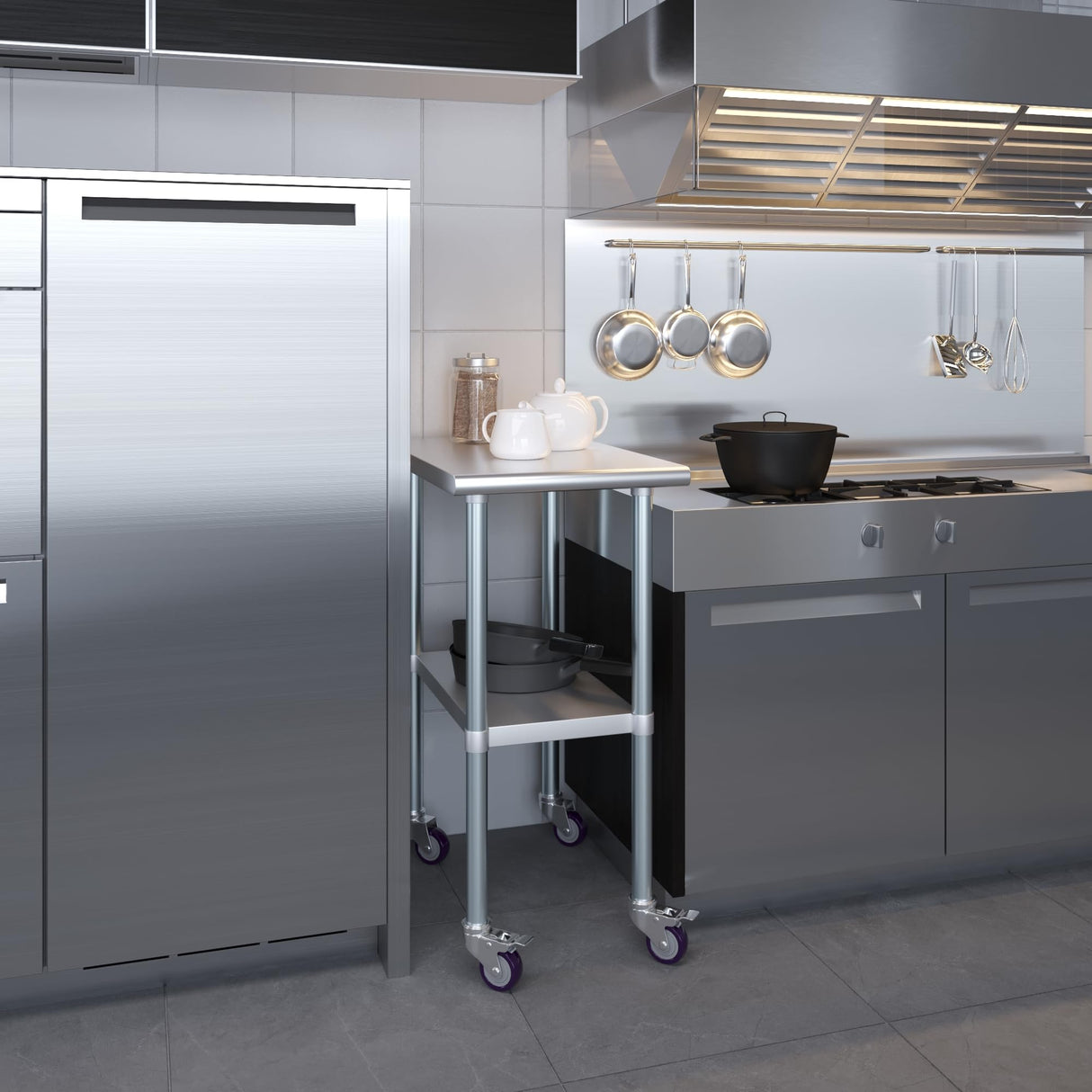 AmGood 30 in. x 18 in. Stainless Steel Work Table with Wheels | Metal Kitchen Food Prep Table | NSF