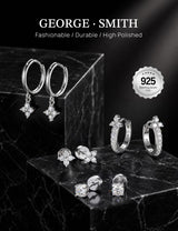 4 Pairs Moissanite Flat Back Earrings, 925 Sterling Silver Ear Stack
