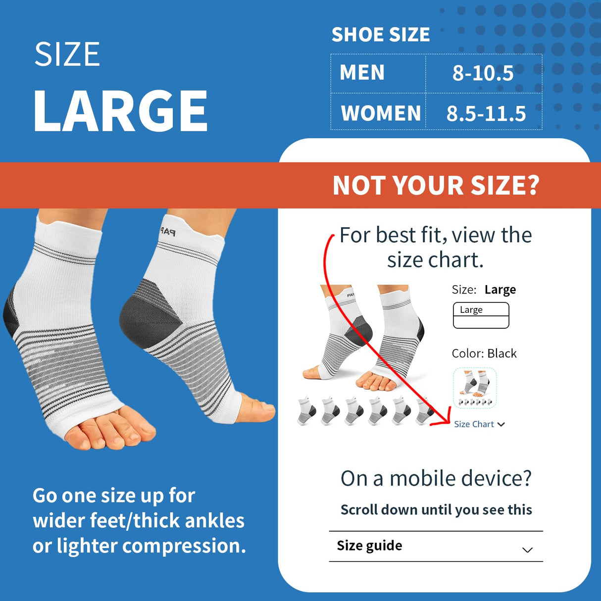 Plantar Fasciitis Sock (6 Pairs) for Men and Women, Compression Foot Sleeves with Arch and Ankle Support (Black, Gray, White, Large)