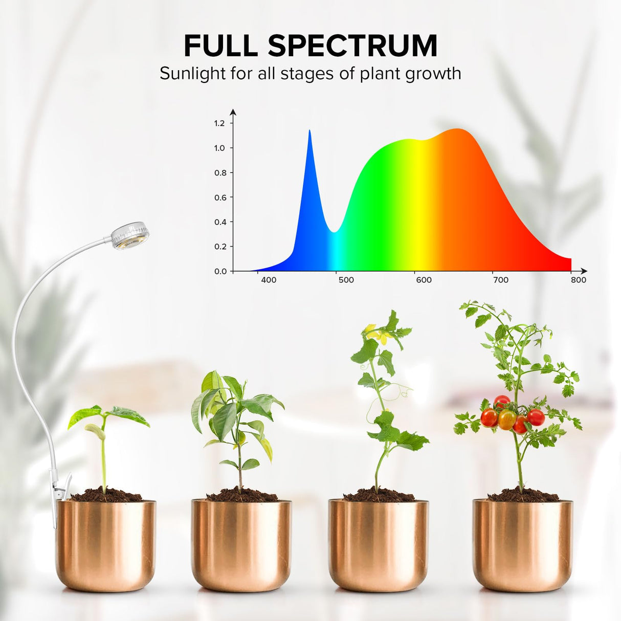 SGLEDs 2 Pack Small Grow Lights for Indoor Plants, 10W Total 5W Each Clip-On Plant Lights for Small Pots, 4000K Full Spectrum, Auto On/Off 3/6/12H Timer, 4 Dimmable Levels