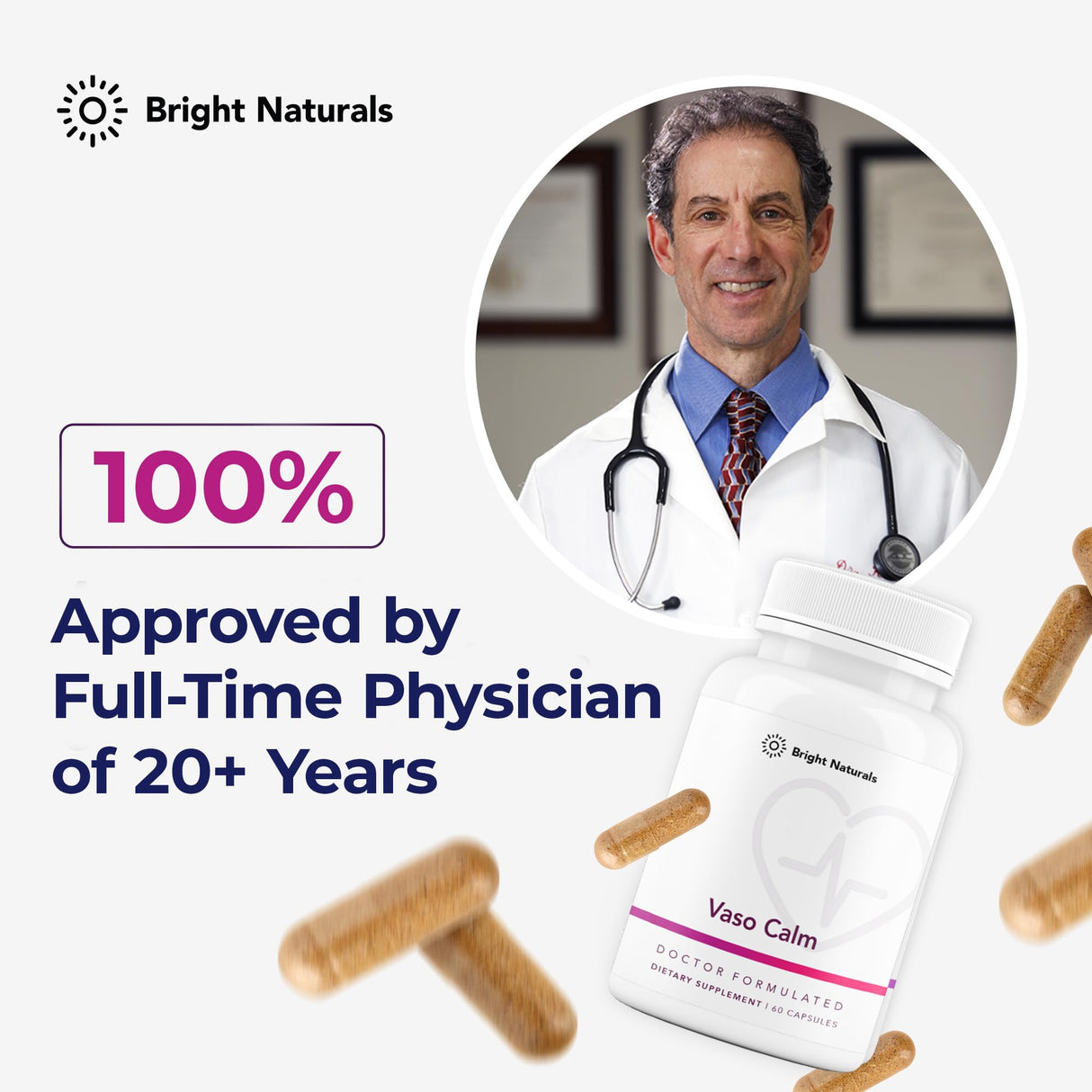 Bright Naturals Vaso Calm - Healthy Blood Balance Supplement - Features Fermented Garlic, Celery and Grape Seed Extract, Hibiscus, and Vitamin K2 - Made in The USA, 180 Capsules