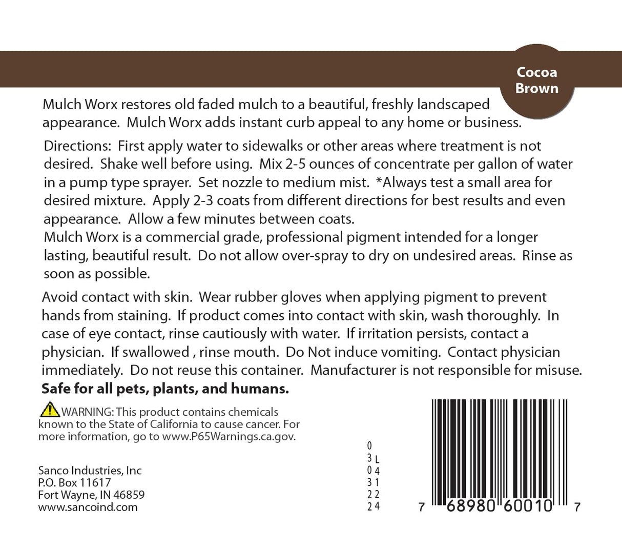 Sanco Industries MulchWorx Brown Mulch Color Concentrate - 2,800 Sq. Ft. - Rich Dark Brown Mulch Dye Spray