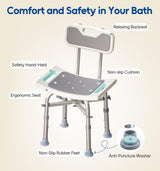 Bluelog Shower Chair with Back for Elderly and Disabled, Shower Seat Bench Stool, Adjustable Height, 500 lbs Capacity, FSA/HSA Eligible, Rectangular