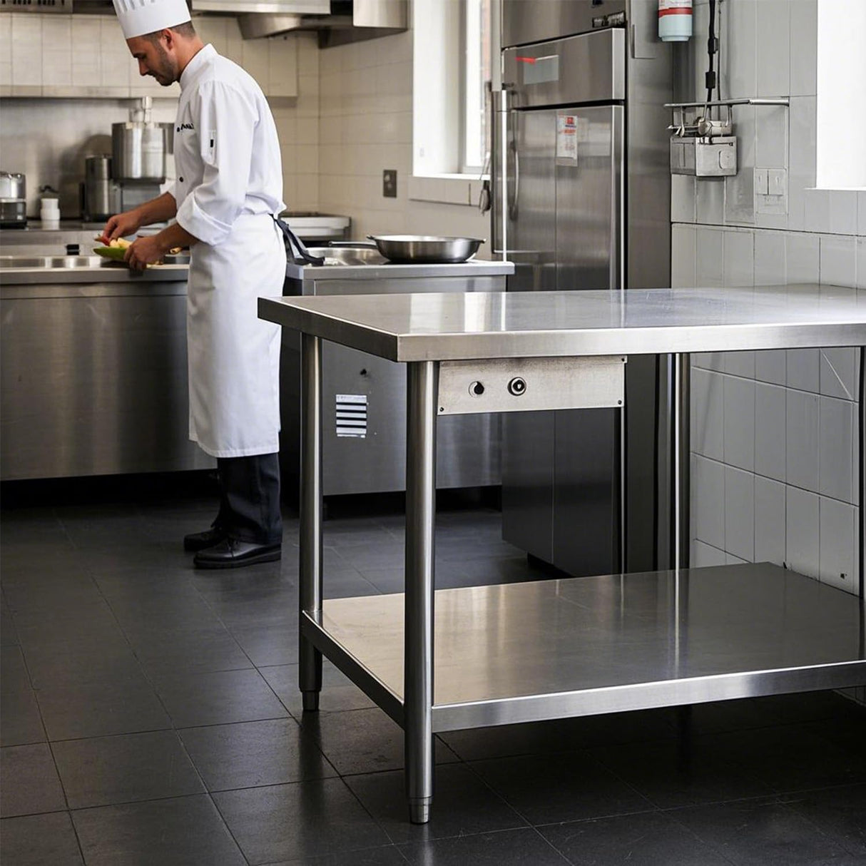 HXCFYP Stainless Steel Table Stainless Steel Table for Prep & Work 24 x 24 Inches with Backsplash and Knife Block for Restaurant, Home and Hotel