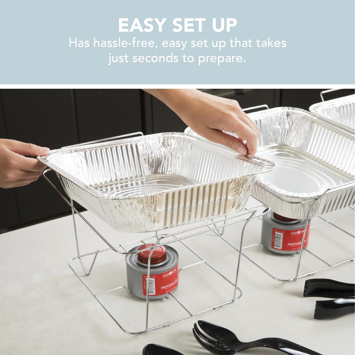 Alpha Living 12 Pack - Disposable Chafing Dish Buffet Set, Welded Body Food Warmers for Parties, 2hr Fuel Cans Complete Set, Half Size Pans, Warming Trays