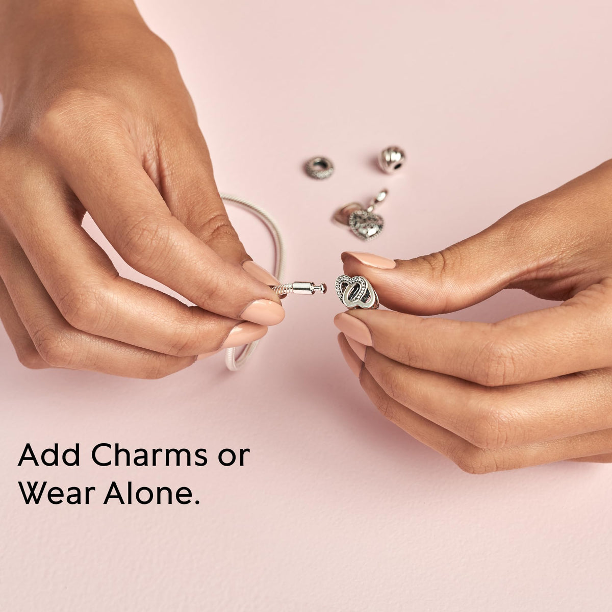 PANDORA Moments Snake Chain Bracelet - Hand-Finished Charm Bracelet - Jewelry for Her with Gift Box - Compatible Moments Charms - Sterling Silver - 7.5"