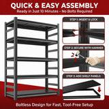 BEESTMUEBLE Garage Shelving, 3000 LBS Heavy Duty Metal Storage Shelves with Anti-Fall Rails, 5-Tier Adjustable Storage Rack for Garage, Warehouse, Basement, 35.4" W x 15.7" D x 72" H