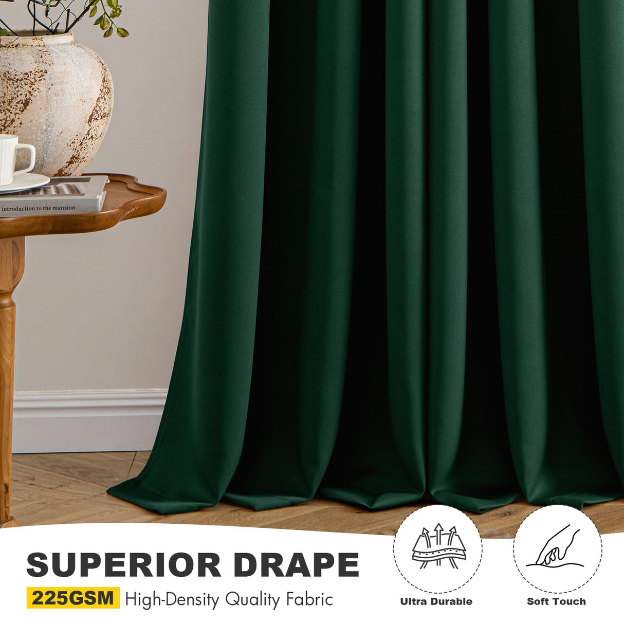 MIULEE Hunter Green Blackout Curtains for Bedroom Living Room 63 Inches Long 2 Panels, Thermal Insulated Room Darkening Drapes Solid Grommet Noise Reduction Emerald Green Christmas Curtains 40x63 Inch