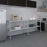 AmGood 24 in. x 96 in. Stainless Steel Work Table with Wheels | Metal Kitchen Food Prep Table | NSF