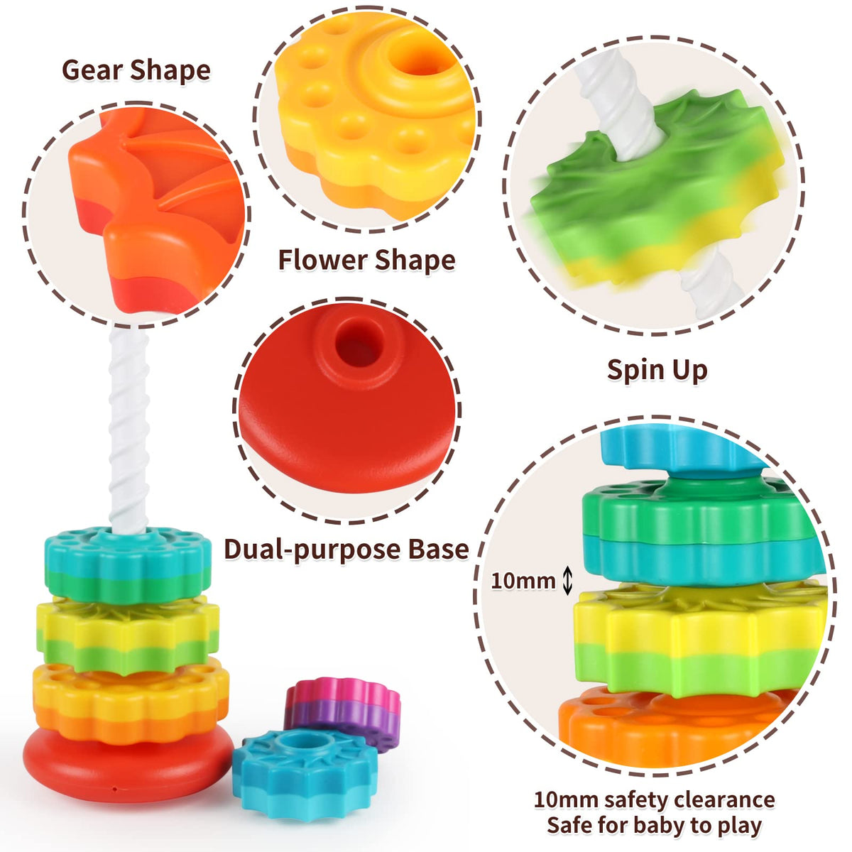 JUXUE Baby Spinning Stacking Toys for Toddlers 1-3, Rainbow Ring Stacker Montessori Toys for Babies for 12 Months, 1 2 3 One Year Old Girl Boy Christmas Birthday Gifts, Autism Sensory Learning Toy