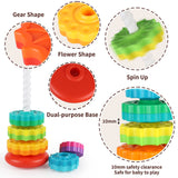 JUXUE Baby Spinning Stacking Toys for Toddlers 1-3, Rainbow Ring Stacker Montessori Toys for Babies for 12 Months, 1 2 3 One Year Old Girl Boy Christmas Birthday Gifts, Autism Sensory Learning Toy
