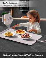 Food Warming Mat with Dual Heating Zones, 4 Temp Settings, Silicone Easy-Clean, Auto Shut-Off, Timer, Child Lock, Portable for Buffet, Party & Travel, 350W, 120V(AC), (White)