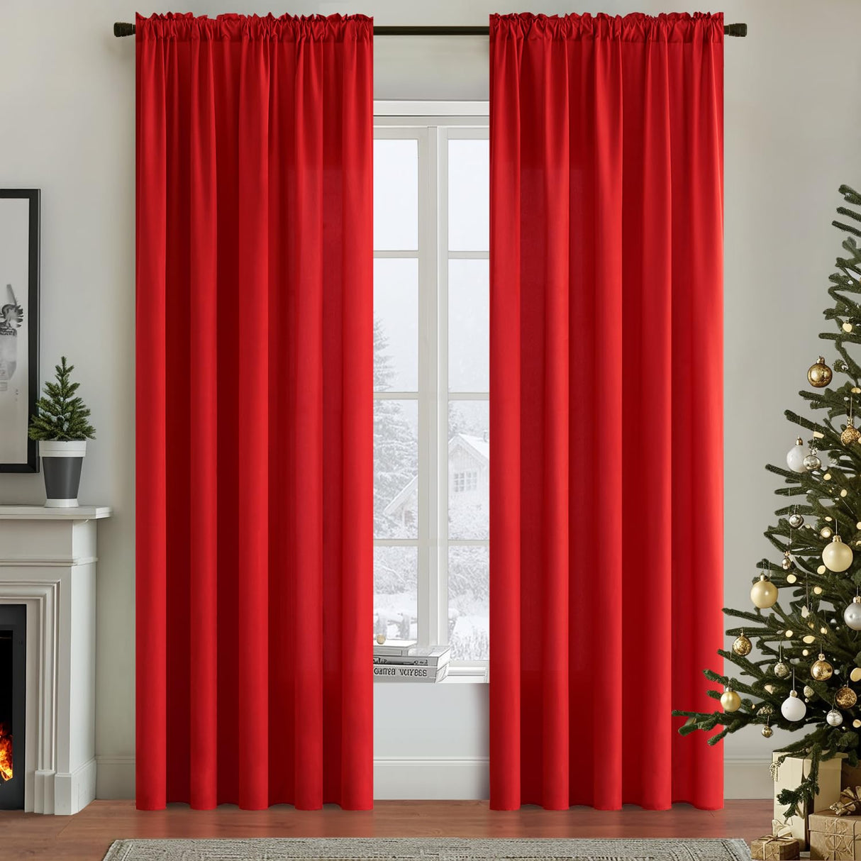 MIULEE Red Privacy Sheer Curtains That Let Light in 84 Inches Long Non-See-Through Semi Sheer Curtain Light Filtering Window Curtains Christmas Drapes for Living Room Bedroom 2 Panels Set