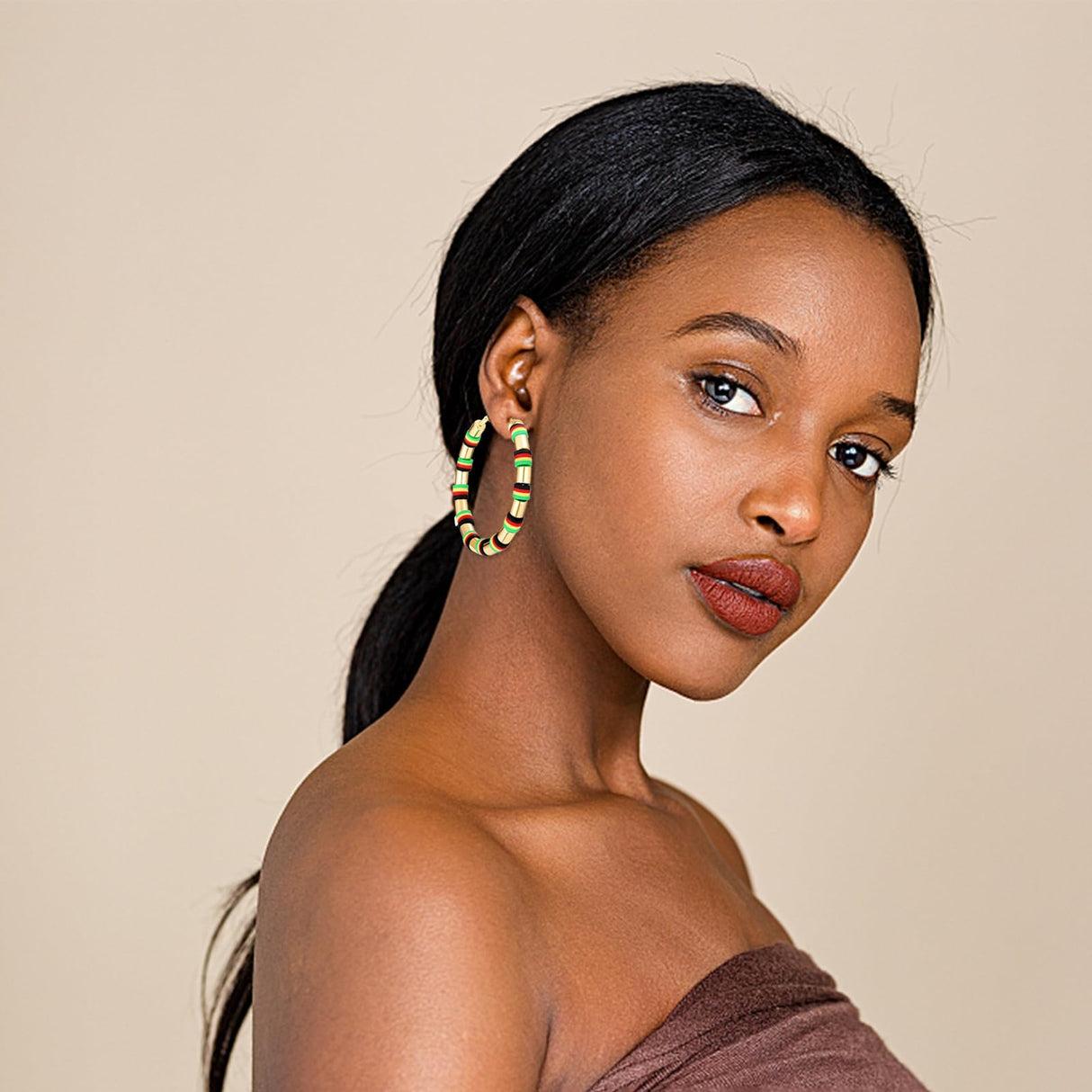 African Earrings Juneteenth Earrings for Black Women Red Black Yellow Green African Hoop Earring Black History 1865 Earring Ethnic Africa Hoop Independence Day Jewelry(B)