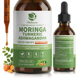 Lukaree 12-in-1 Lipsomal Moringa Leaf Drops with Ashwagandha Turmeric Quercetin, 98% Absorption & 30:1 Pure Moringa Extract for Energy Immune Joint Digestive Support, Vegan Non-GMO Gluten-Free