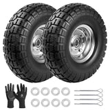 LTNICER 4.10/3.50-4 Tire Wheels Flat Free 10" Heavy Duty Solid Flat-Free Replacement Tire with 5/8 Axle Compatible with Gorilla Carts, Wheelbarrow, Dolly, Hand Truck (2-Pack)