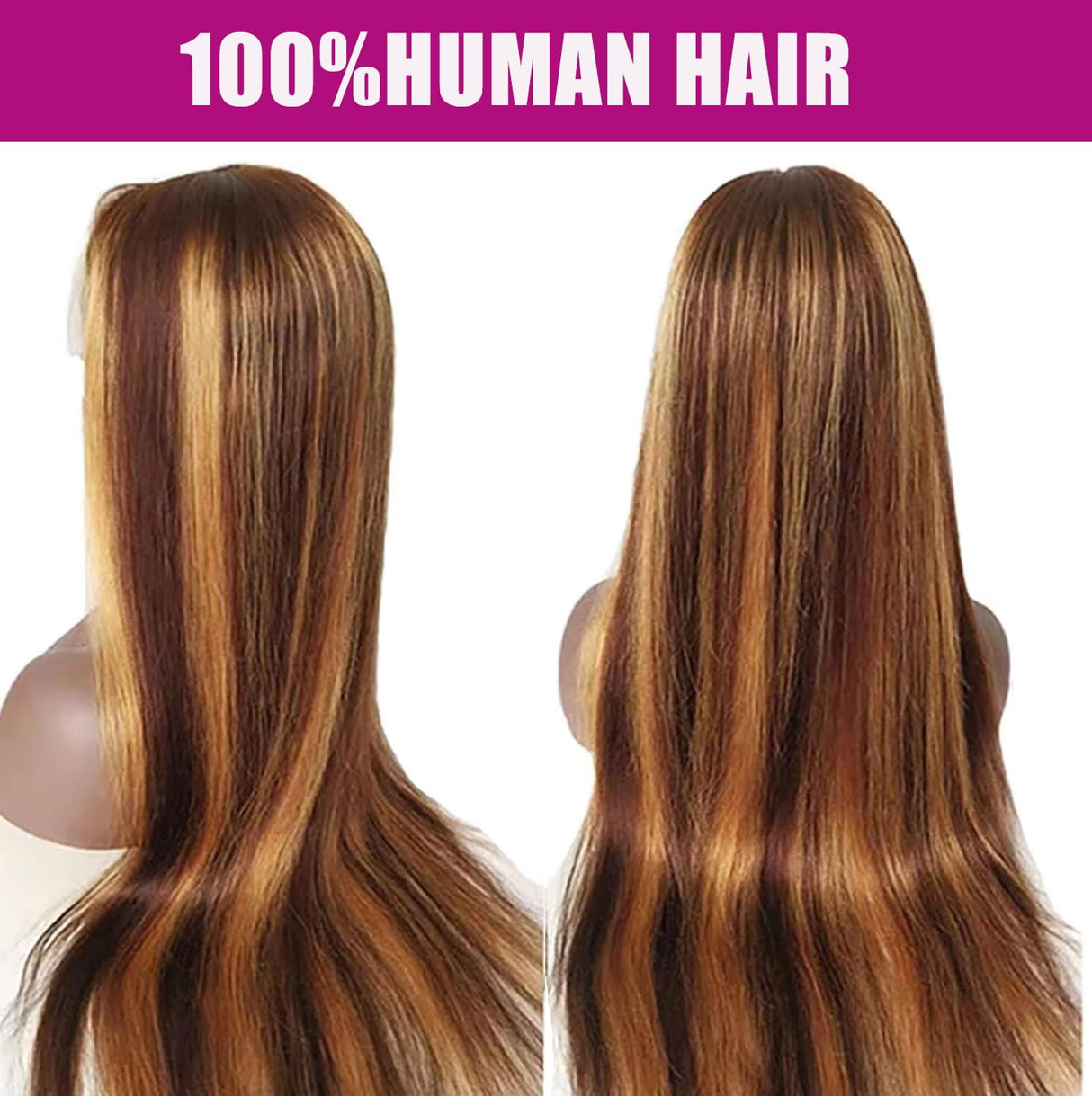 Highlight Wig Human Hair 26inch 200% Density 13x4 Full Frontal HD Transparent Lace Pre Plucked Ombre Straight Lace Front Wig Human Hair Brown Colored Glueless 100 Natural Human Hair Wigs For Women