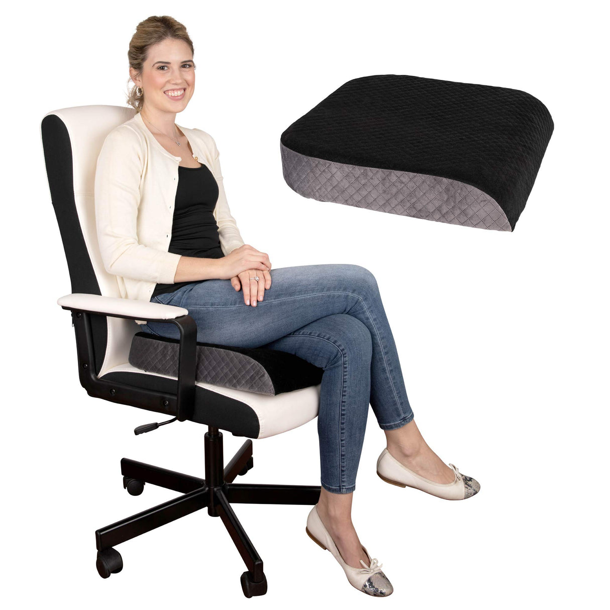 Kölbs Extra Large Seat Cushion, Stylish Plush Velvet Cover, X-Large Memory Foam for Office Chair, Floor Pillow, Cushion Back Pain Coccyx Pain Relief, Carry Handle (Extra Large)