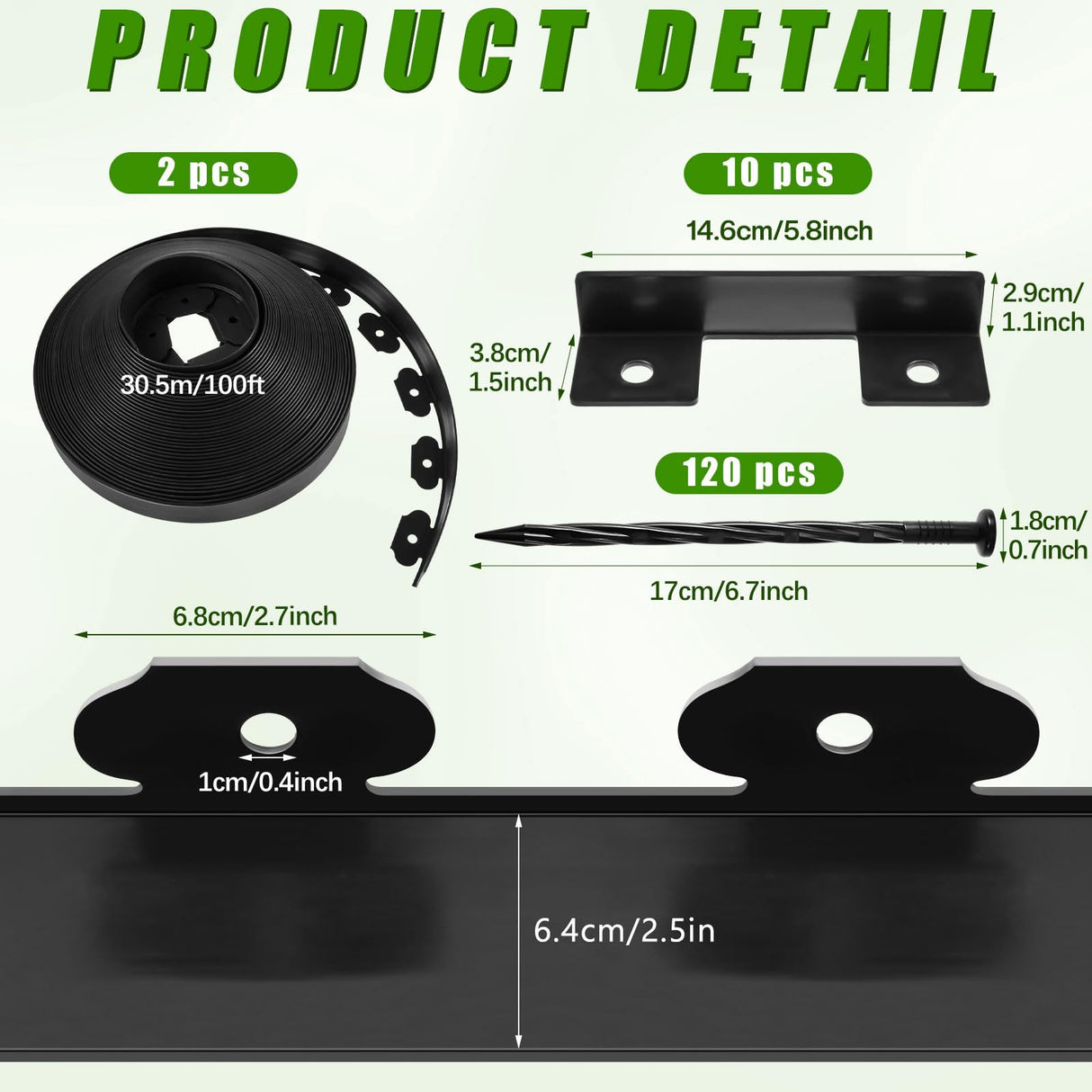 Sasylvia 2.5 Inch x 200 FT Landscape Edging Kit Garden Edging Border with 120 Spikes 10 Connectors Flexible Plastic Edge Border for Landscaping Lawn Garden Flower Beds Yard Paver Pathway(Black)
