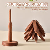 Wooden Trivets for Hot Dishes, Tree Shape Trivet Set, 4 Walnut Wood + 1 Stand stored Like a Christmas Tree,Foldable Kitchen Wooden Trivet,for Hot Dishes、Pot、Bowl、Teapot、Hot Pot Holder(Walnut Wood)