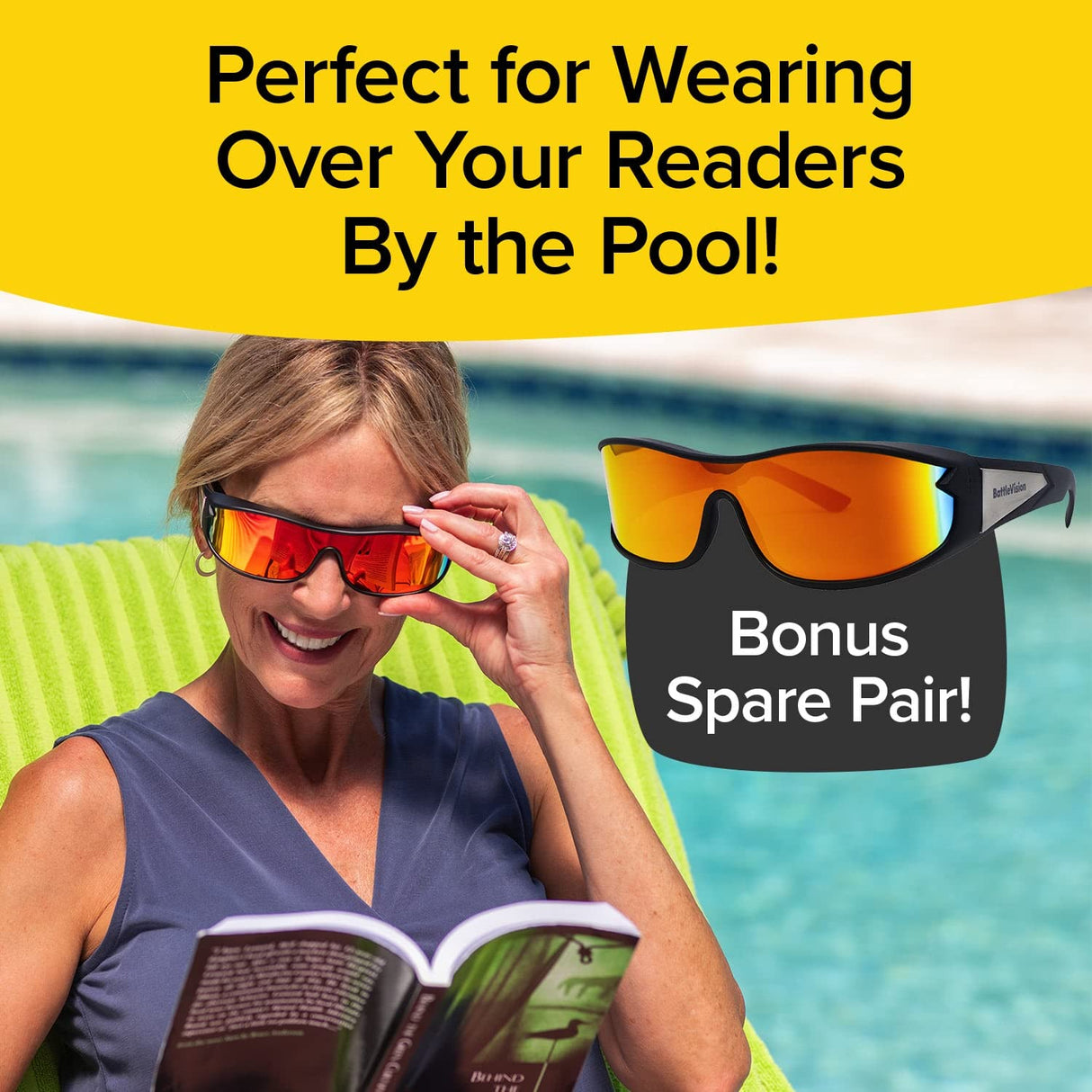 Battlevision Wrap Arounds HD Polarized Sunglasses, AS-SEEN-ON-TV, Fits Over Your Prescription Eyeglasses and Reading, See Clearer, Anti-Glare, Protects Your Eyes by Blocking Blue & UV Rays, Unisex