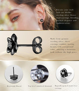 Black Gold Plated Sterling Silver Rose Flower Earring Studs, Hypoallergenic & Nickel Free Earrings for Women(9mm)