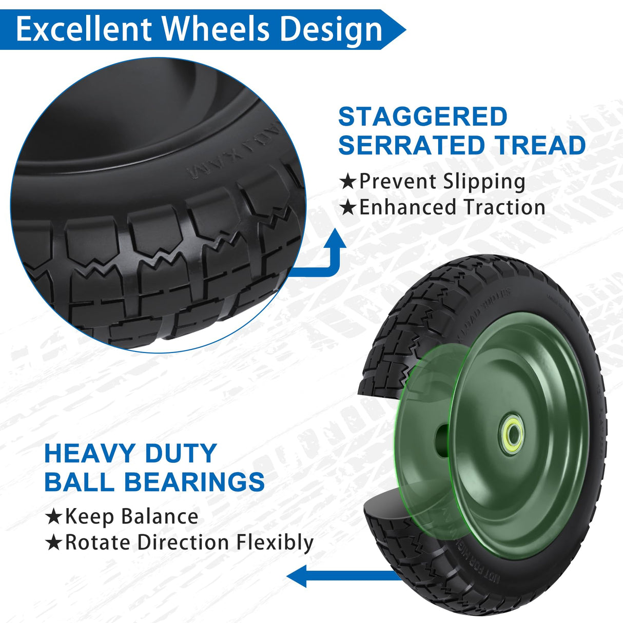 phepetroll 13 Inch Flat Free Wheels Tires 4.00-6 Solid Replacement with Universal 5/8" Axle Bore Hole, 8 Spacers and 4 Pins, for Wheelbarrow, Garden Wagon, Hand Truck, Trolley, Lawn Mower, 2 Pack