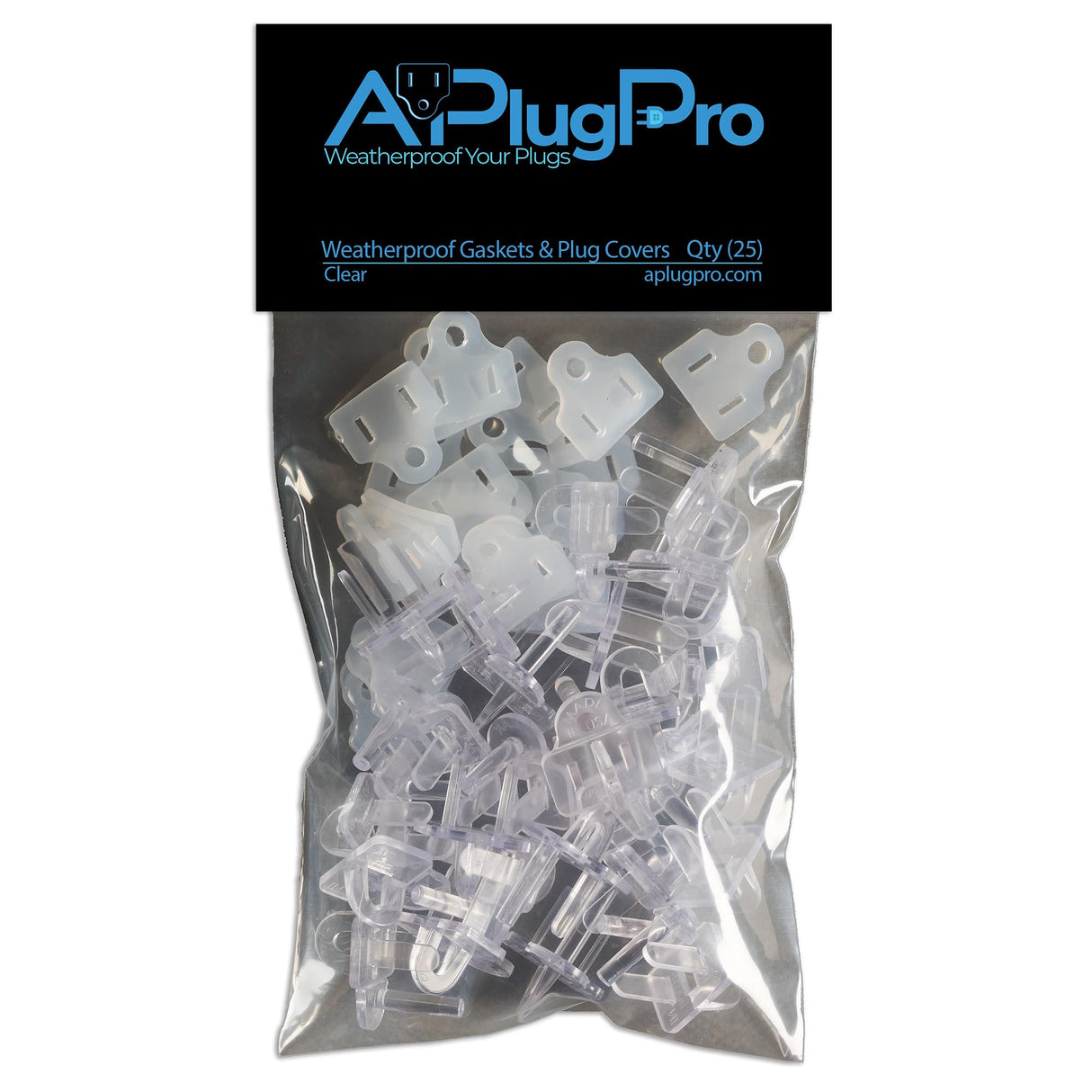 The Original Weatherproof Gaskets & Plug Covers - Made in USA, Outdoor Waterproof GFCI Protectors, Christmas Light Installation, Extension Cords, Stop GFCIs from Tripping (Clear, Qty 25) - by APlugPro