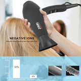 Hair Dryer 1875W, Negative Ionic Fast Dry Low Noise Blow Dryer, Professional Salon Hair Dryers with Diffuser, Concentrator, Styling Pik, 2 Speed and 3 Heat Settings (Bk)