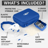 Vision Aid Magnifying Glasses with LED Light 5 Lenses Headband Case Hands Free Lighted Dental Loupe Head Magnifier Optivisor for Hobby Crafts Painting Close Work - Battery Powered
