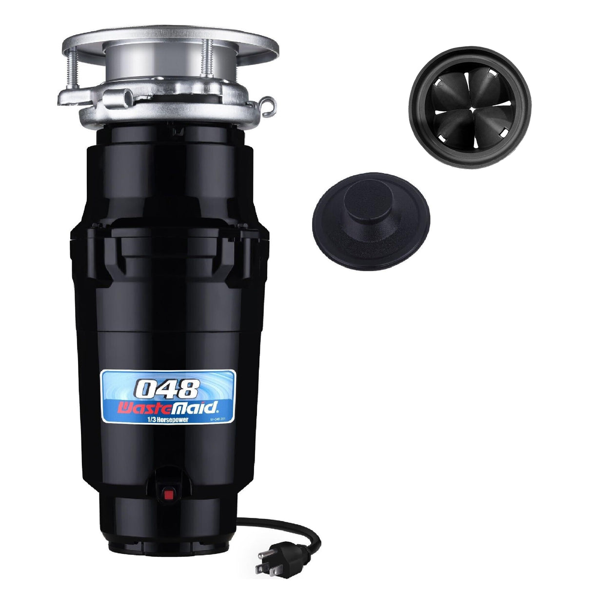 Waste Maid 10-US-WM-048-3B Garbage Disposal Anti-Jam Stainless Steel Food Waste Grinding System, 1/3 HP Compact, Black