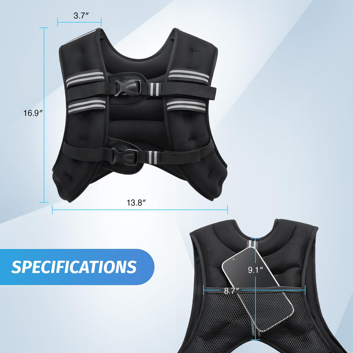 ZELUS Weighted Vest, 6lb/8lb/12lb/16lb/20lb/25lb/30lb Weight Vest with Reflective Stripe for Workout, Strength Training, Running, Fitness, Muscle Building, Weight Loss, Weightlifting, Black(20 lb)