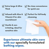 Nurture Rinse Free Bathing Wipes for Adults w/Aloe Waterless Cleansing for sensitive skin Disposable Adult Body Bath Wet Wipe for Disabled Bedridden (Pack of 40 (individually wrapped))