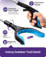 Kekoy 36inch Grabber Reacher Tool for Seniors, Foldable Reacher Grabbers Pickup Stick with Anti-Slip 360° Rotating Jaw, 4" Wide Extended Claw with Magnet for Disabled, After Surgery Recovery