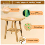 Bamboo Shower Bench Stool, Shower Chair for Inside Shower with 2-Tier Storage Shelf, Waterproof Shower Seat for Shaving Legs, Spa Bathroom Shower Bench for Senior Adult Disabled Elderly