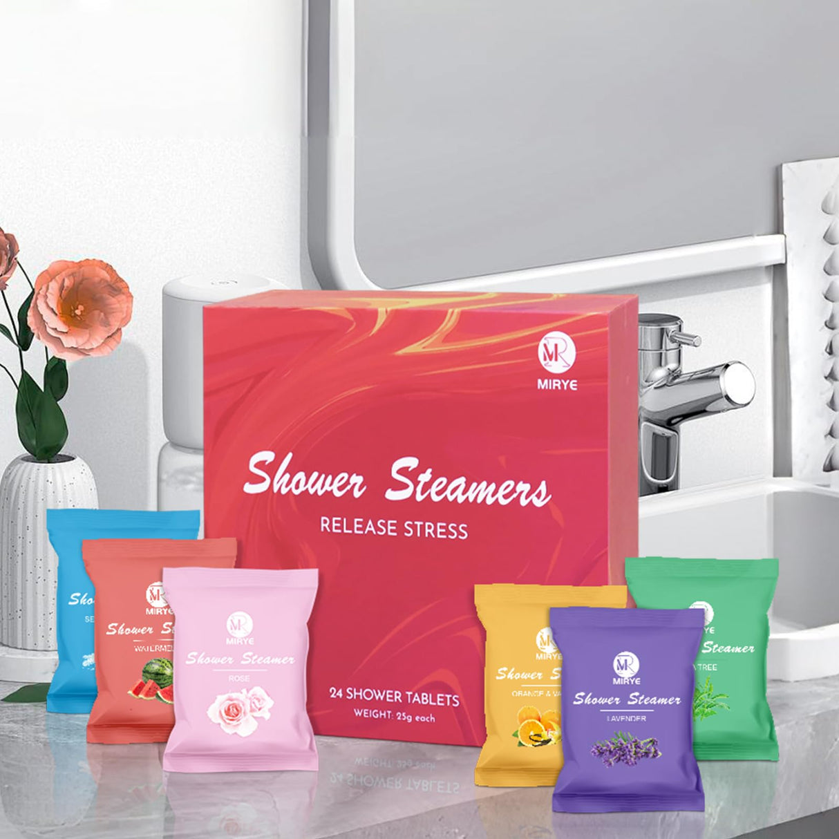 Shower Steamers Aromatherapy Birthday Gifts for Women Men, 24-Pack Stress Relief Organic Shower Bombs with Essential Oil, Stocking Stuffers White Elephant Christmas Gifts for Mom Wife Friends