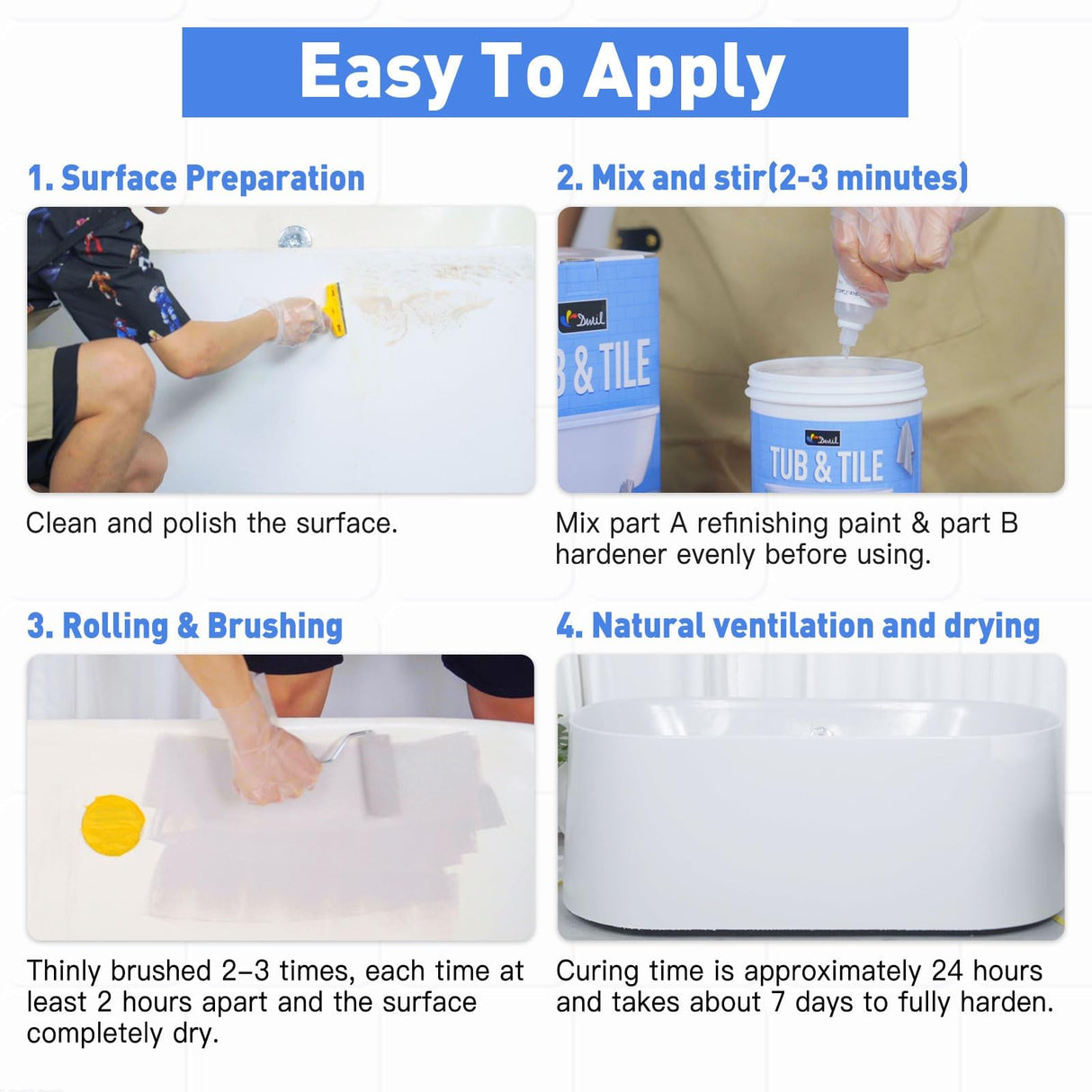 DWIL Tile Paint, Tub and Tile Refinishing Kit with Tools, Water-based Bathtub Paint - Low Odor, Easy to Use, 25-30sq.ft, 16.5oz, Semi-Gloss White