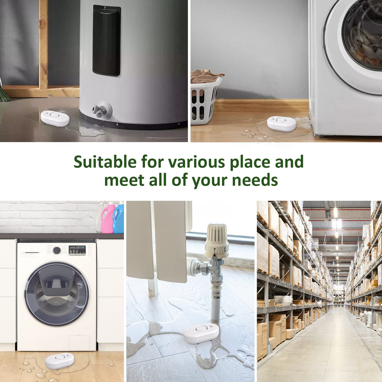 Water Leak Detector Sensor Alarm: Home Water Flooding Monitor Smart Sink Overflow Monitoring Adjustable Wet Moisture Alert Pipe Leakage Drip Detection Warning for Basement Floor 3Pack