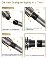 7MAGIC Hair Dryer Brush & 6 in 1 Hair Styler, Silver, 110 Volts, 1200 Watts, Ionic Technology, Fast Drying, Multi Styler for Straight, Wavy, Curly, and Coily Hair