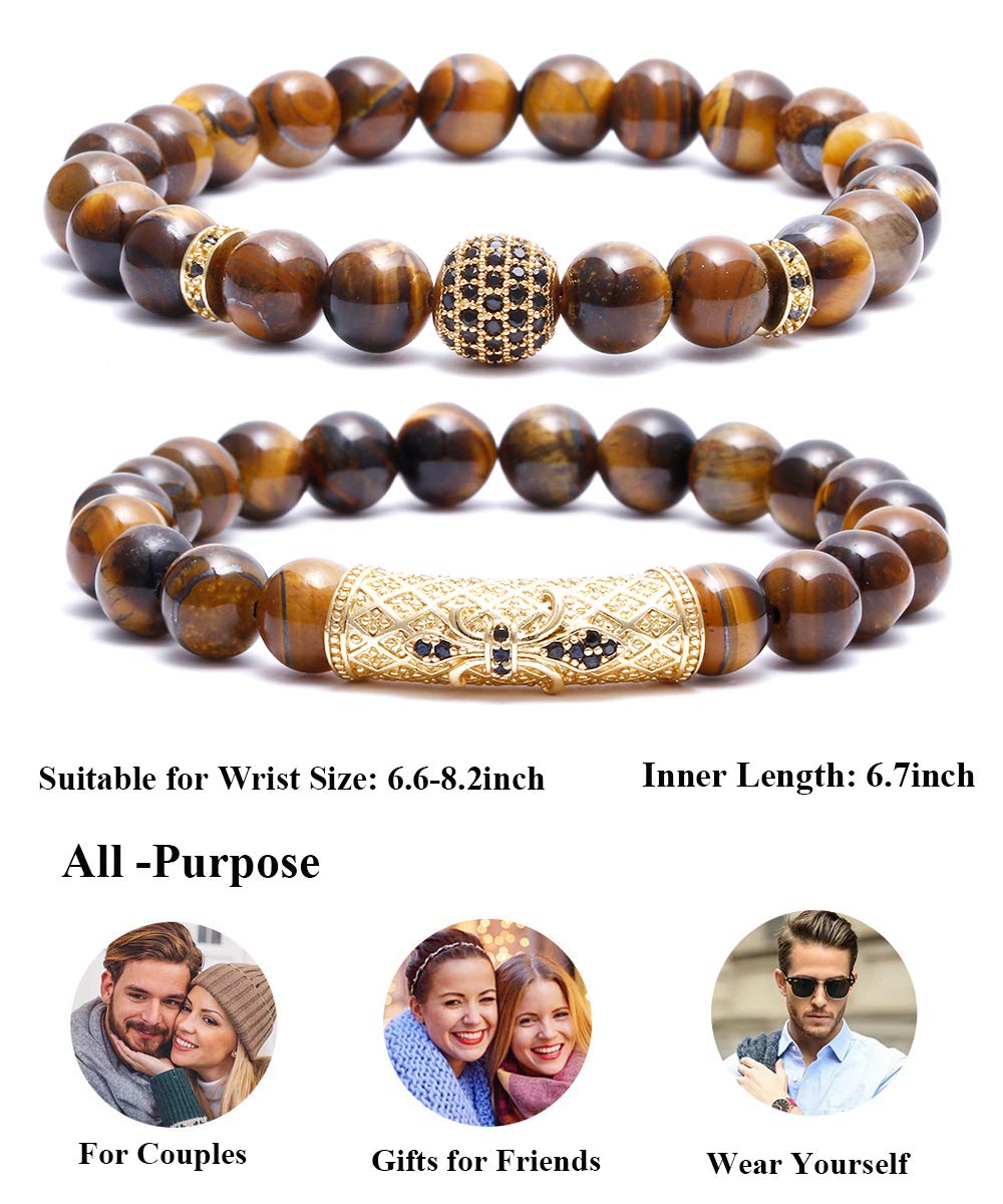 BOMAIL 8mm Tiger Eye Stone Beads Bracelet