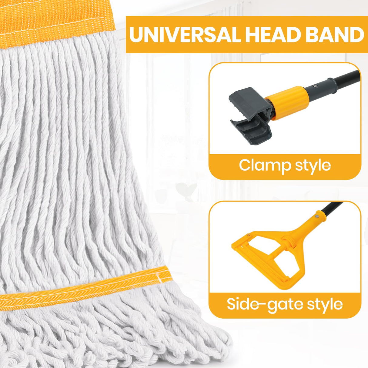 6PK Heavy Duty Commercial Mop Head Replacement- Loop End Cotton Blend String Refill for Side Loading & Clamp Style Mops, Restaurant , Janitorial & Industrial Cleaning(Yellow)