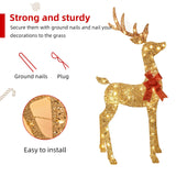 3-Piece 2D Lighted Christmas Deer Family Set - HOYECHI Large Outdoor Yard Reindeer Holiday Decoration with 145 LED Lights, Stakes, Zip Ties - Gold