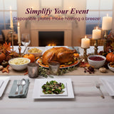 Aya's 60ct White Square Disposable Plates - Heavy Duty Plastic Party Plates for Christmas, Thanksgiving (30 Dinner & 30 Salad)