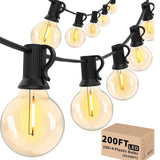 Svater Outdoor String Lights 200 FT, Patio Lights with 104 Shatterproof LED Bulbs, Commercial Grade Waterproof Plastic Hanging Light for Bistro Backyard Cafe Market, Warm White 2700K (2 X 100 FT)
