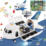 Dwi Dowellin 5 in 1 Airplane Toys with Light and Sound,Police car Toys with Activity Mat, Christmas Birthday Gifts for Kids 3 4 5 6 Year Old Boys Girls