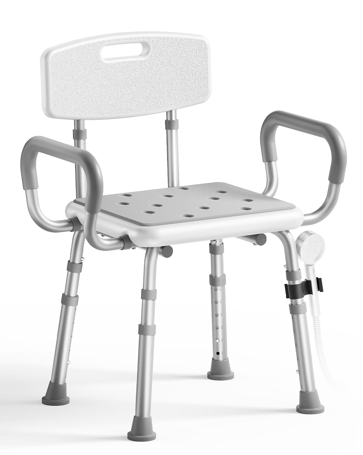 SOUNDFUSE Shower Chair for Inside Shower with Arms and Back, FSA/HSA, Height Adjustable Shower Chair for Elderly and Disabled with Enhanced Non-Slip Feet, 400 lbs Heavy Duty Shower Seat for Seniors