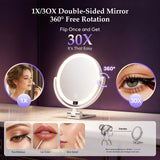 ELYYSORA 1X/30X Makeup Mirror with Lights, Rechargeable Magnifying Mirror