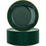 Nervure 100Pcs Green and Gold Plastic Plates - 10.25inch Disposable Green Dinner Plates - Heavy Duty Plastic Plate Ideal for Wedding & Party & Christmas